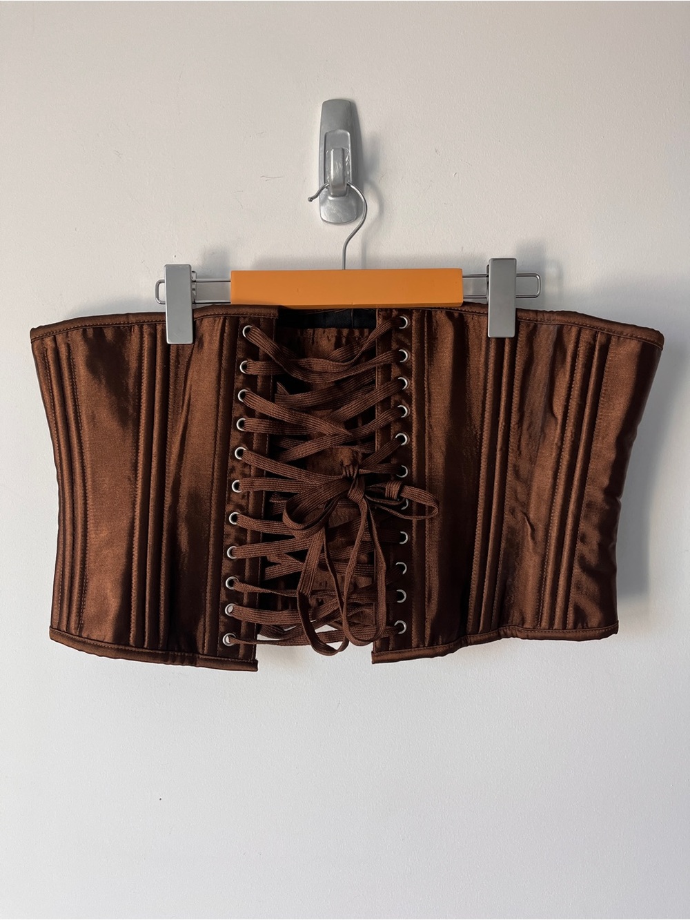 Camellias Brown Satin Corset Size 2XL Lace-Up Boned Waist Cincher Bustier